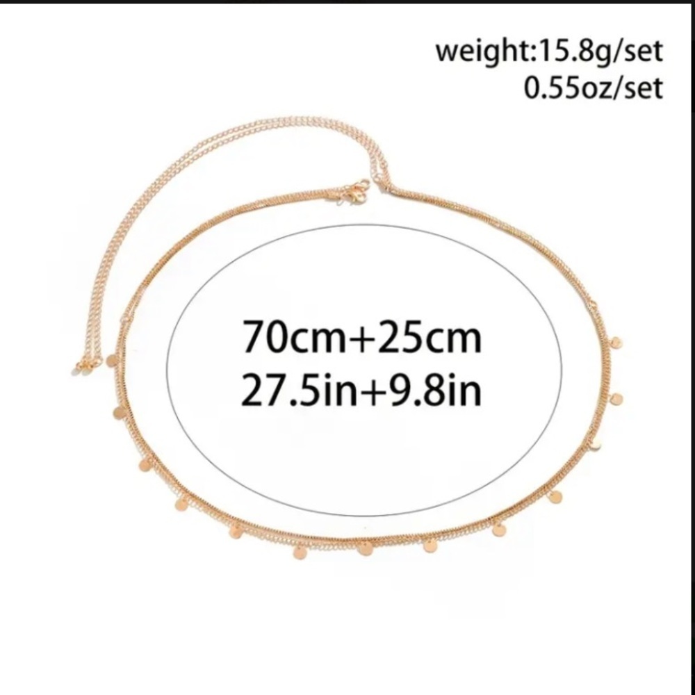 Layered 2pcs Gold Tier Disc Charm Waist Belly Chain Set. - Picture 3 of 4